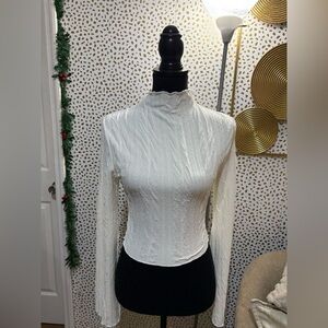 SHEIN Cream Textured Long Sleeve Blouse